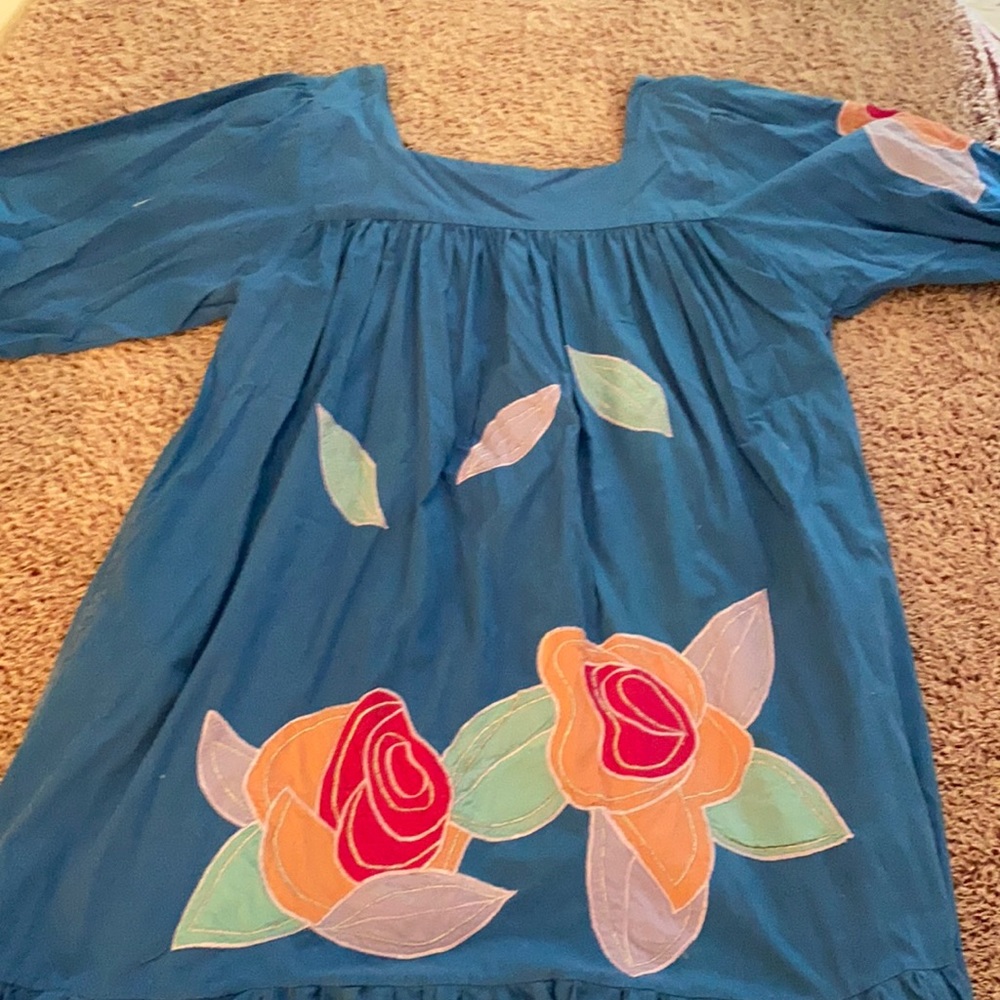 Blue dress.